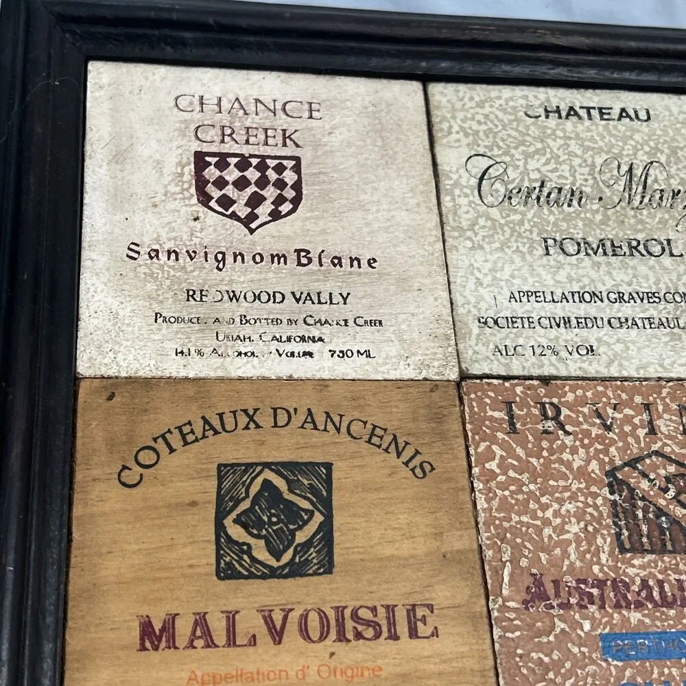 Vintage Style WIne Champagne Wall Decor Country Rustic Squares 12”x18” Framed
